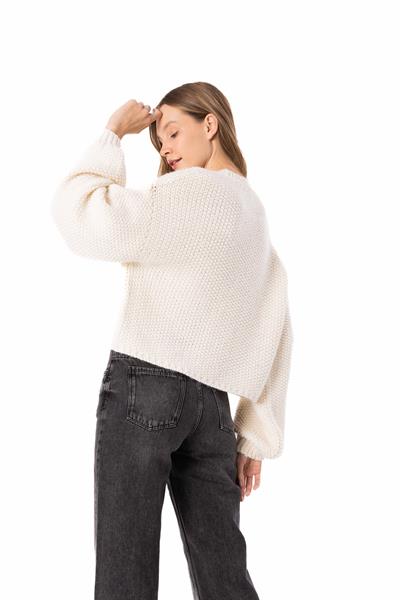 Sofya - Düz Bisiklet Yaka Triko Kazak - Ekru Renk