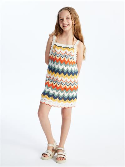 Soledad - Örgü Detaylı Askılı Zigzag Desenli Triko Elbise - Multicolor
