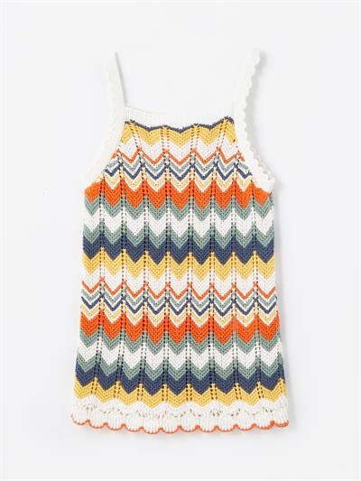 Soledad - Örgü Detaylı Askılı Zigzag Desenli Triko Elbise - Multicolor