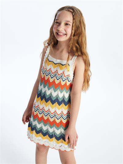Soledad - Örgü Detaylı Askılı Zigzag Desenli Triko Elbise - Multicolor