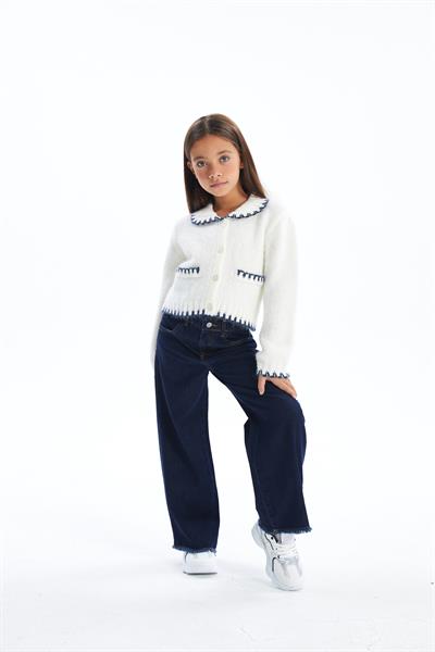 Stıtch - Gömlek Yaka Cep Detaylı Triko Hırka - Ekru Renk