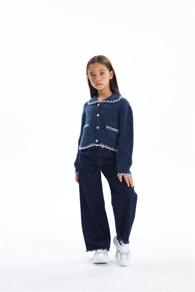 Stıtch - Gömlek Yaka Cep Detaylı Triko Hırka - Lacivert Renk