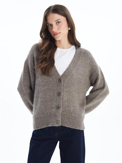 Stk3 - Düz Regular Fit Klasik Düğmeli Triko Hırka - Bej Renk