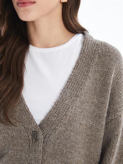 Stk3 - Düz Regular Fit Klasik Düğmeli Triko Hırka - Bej Renk