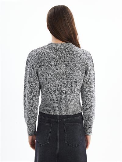 Stk3 - Kırçıllı Düz Bisiklet Yaka Uzun Kol Triko Kazak - Multicolor