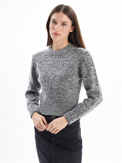 Stk3 - Kırçıllı Düz Bisiklet Yaka Uzun Kol Triko Kazak - Multicolor