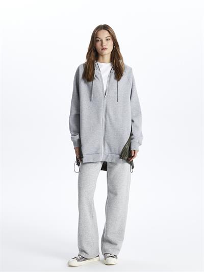 Tokyo- Fermuarlı Kapuşonlu Uzun Kol Parçalı Sweatshirt- Gri-Haki