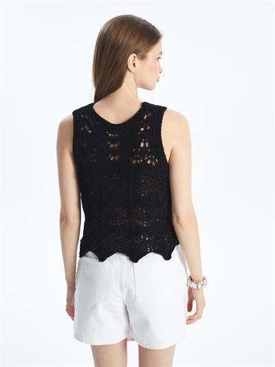 Torina - Örgü Detaylı Kolsuz Triko Bluz - Siyah