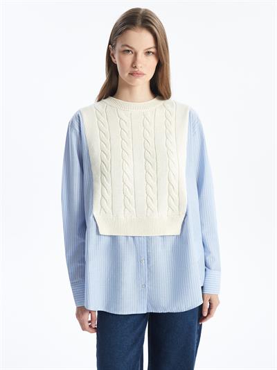 Valensiya - Gömlek Detaylı Uzun Kollu Triko - Ekru