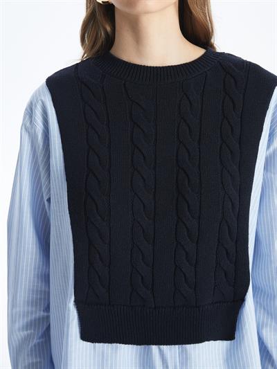 Valensiya - Gömlek Detaylı Uzun Kollu Triko - Lacivert