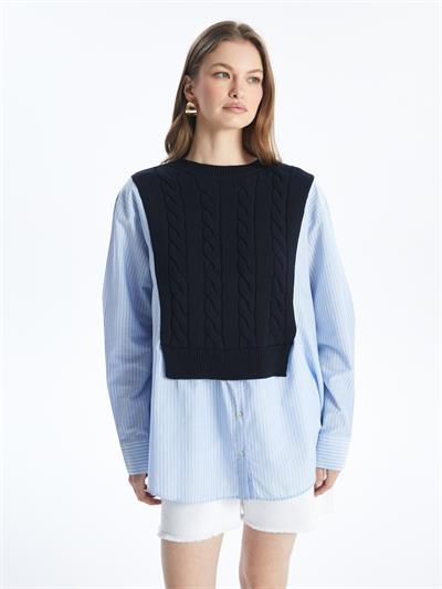 Valensiya - Gömlek Detaylı Uzun Kollu Triko - Lacivert