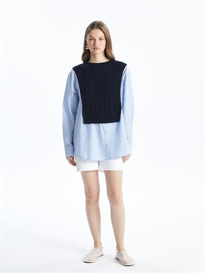 Valensiya - Gömlek Detaylı Uzun Kollu Triko - Lacivert