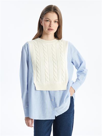 Valensiya - Gömlek Detaylı Uzun Kollu Triko - Ekru