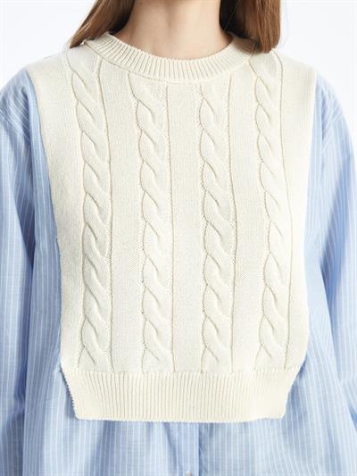 Valensiya - Gömlek Detaylı Uzun Kollu Triko - Ekru