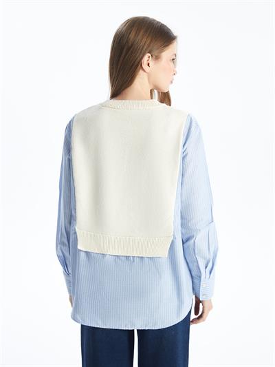 Valensiya - Gömlek Detaylı Uzun Kollu Triko - Ekru