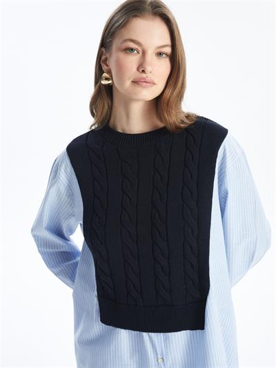 Valensiya - Gömlek Detaylı Uzun Kollu Triko - Lacivert