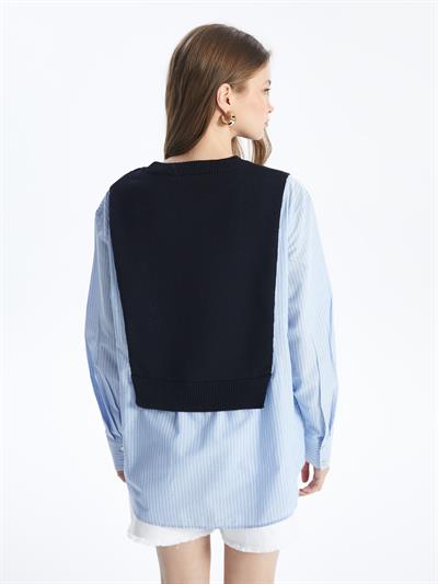 Valensiya - Gömlek Detaylı Uzun Kollu Triko - Lacivert