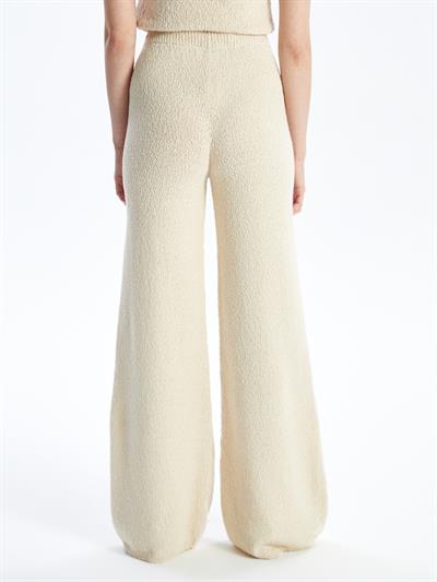 Valetta - Örgü Detaylı Bol Paça Triko Pantolon - Ekru