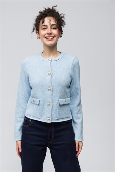 Zurih - Düğme ve Cep Detaylı Triko Hırka - Mavi Renk