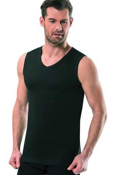 Tutku Erkek %100 Pamuk Ribana Spor V Yaka Siyah Atlet 0401