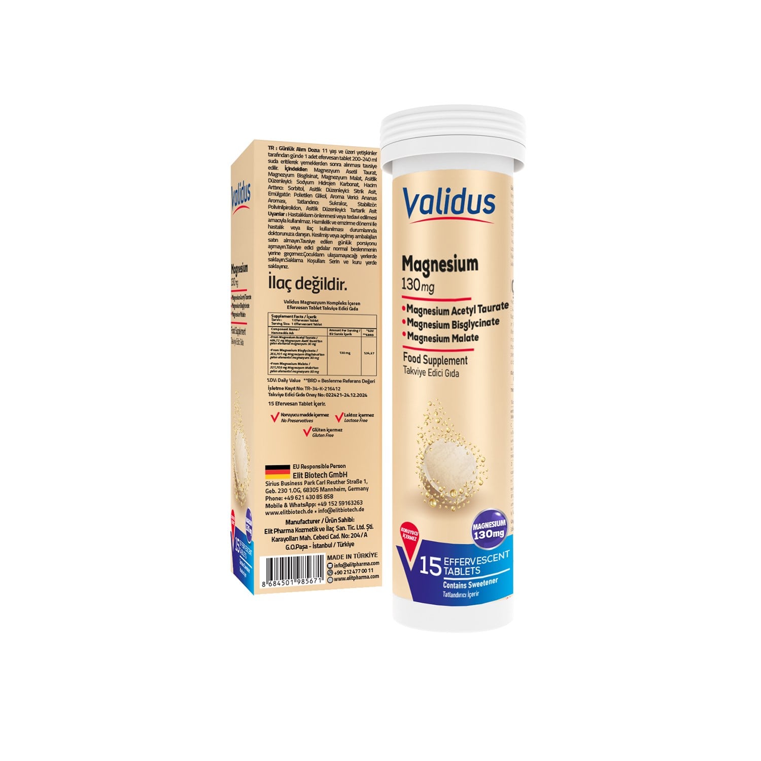 Validus Magnesium Complex Bisglycinate + Taurat + Malat 15 Effervescent Tablet