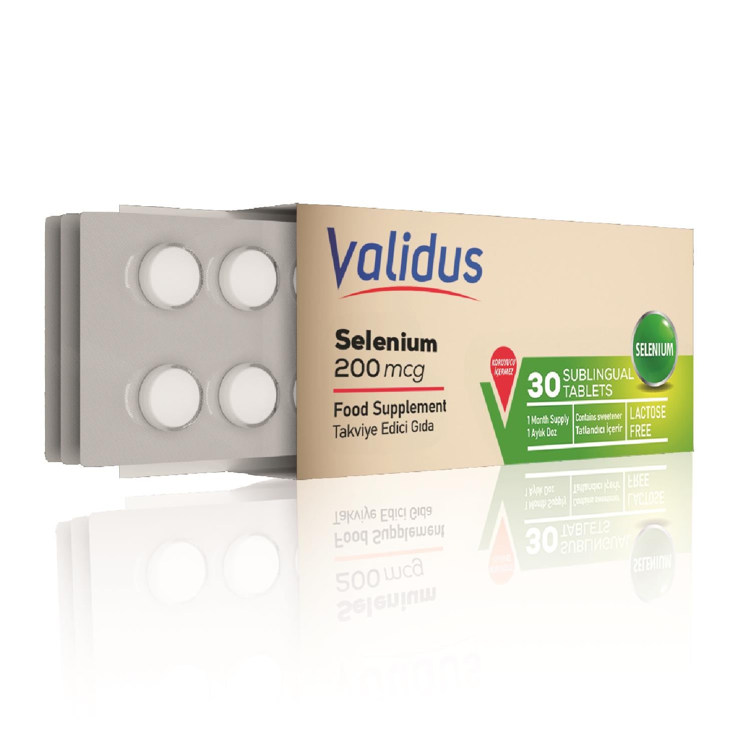 VALİDUS Selenyum İçeren Dilaltı Tablet Takviye Edici Gıda
