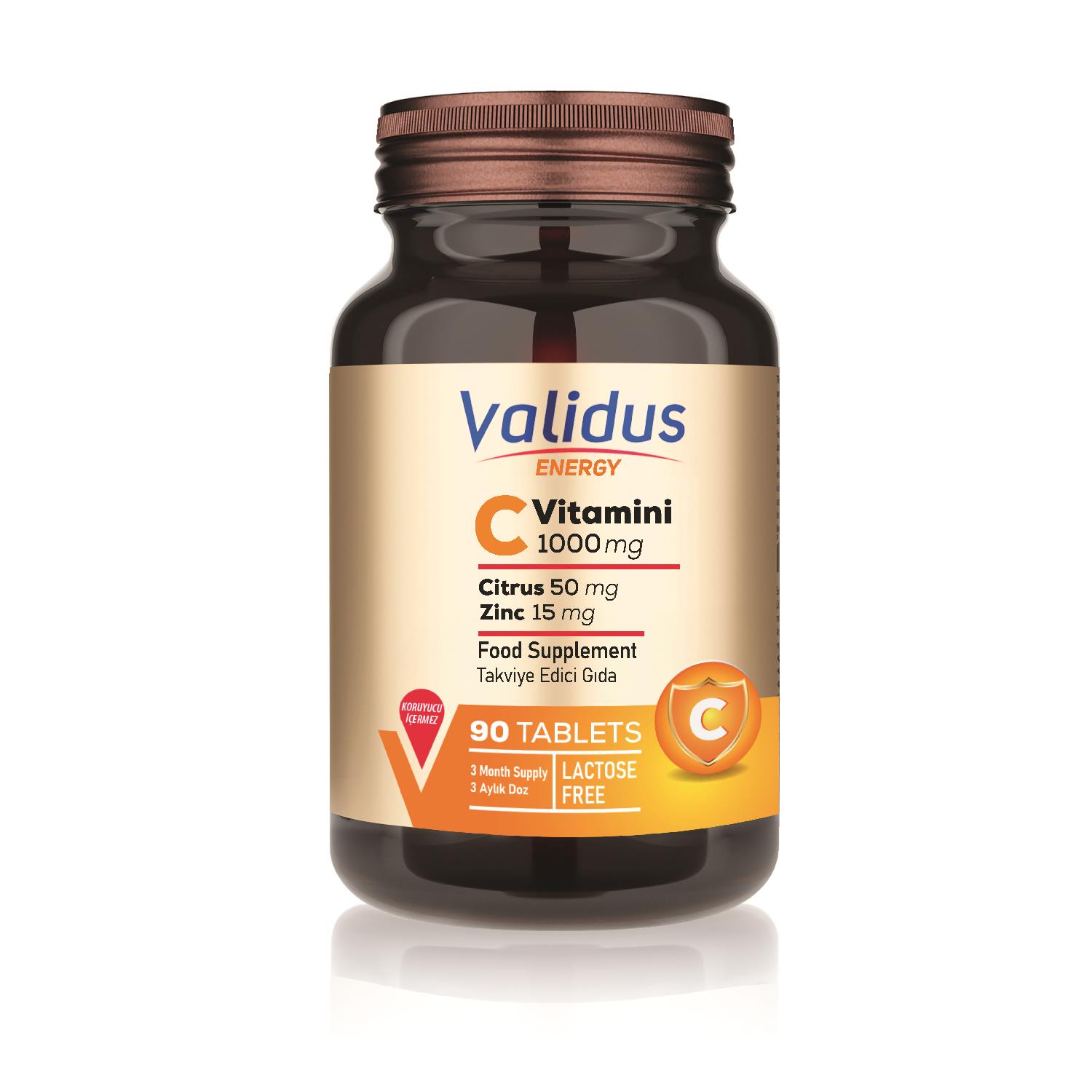 Validus Vitamin C 1000 Mg + Citrus + Zinc 90 Tablets