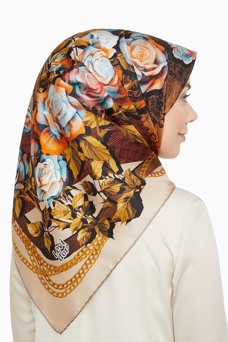 Levidor Açık Kahverengi Twill Saf İpek Eşarp