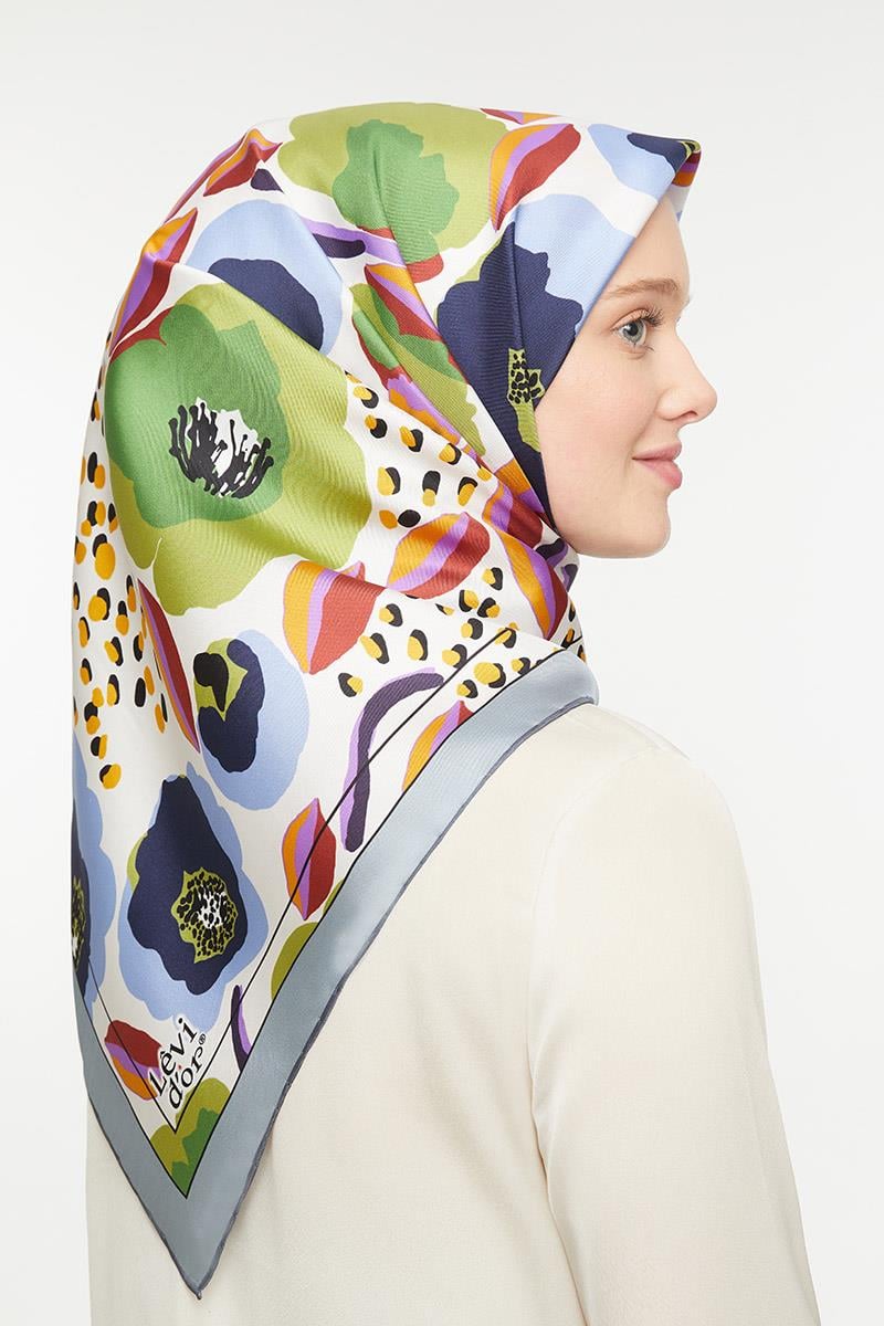 Levidor Mavi Twill Saf İpek Eşarp