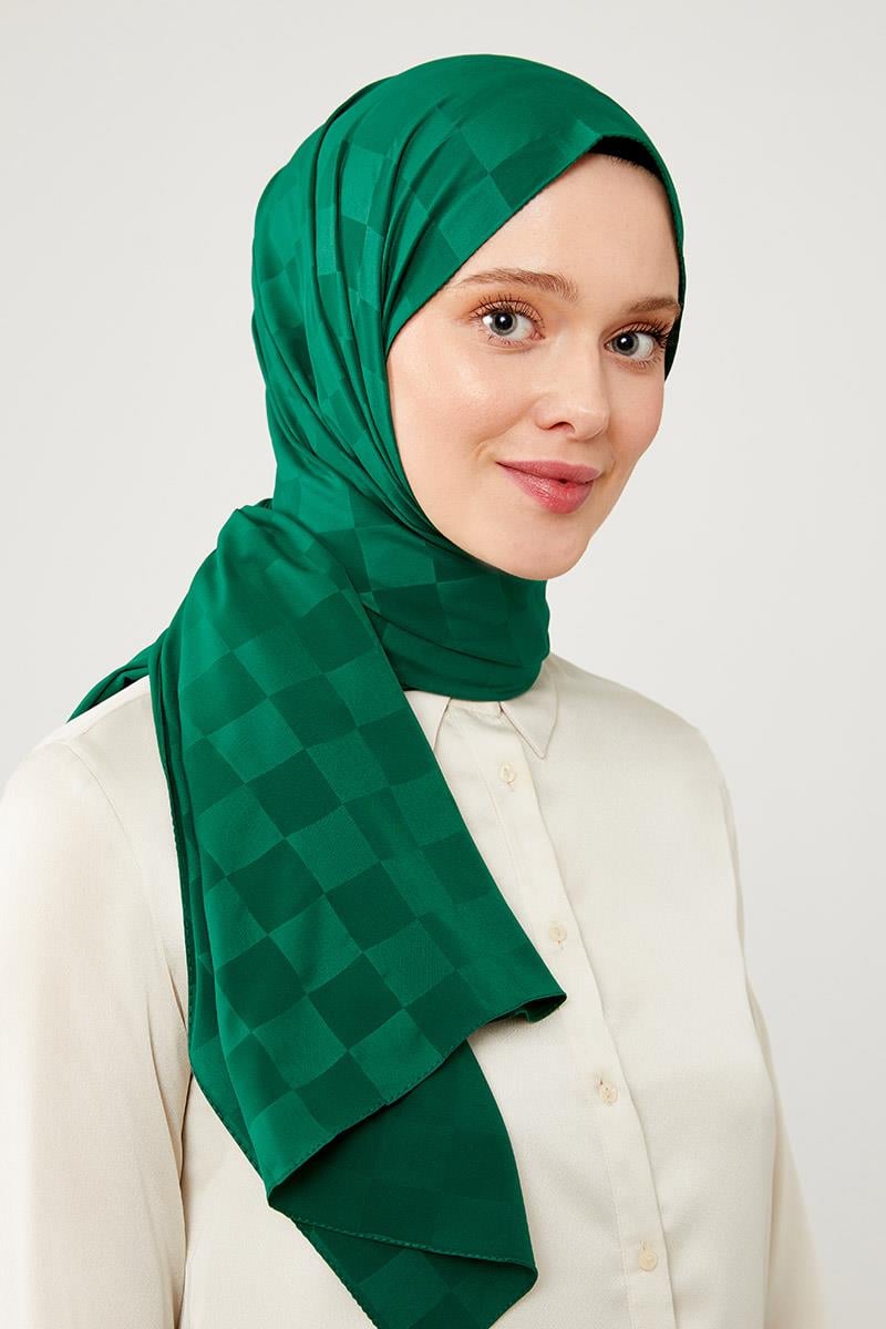 Levidor Petrol Yeşili Dama Desen Jakarlı Elegance Şal