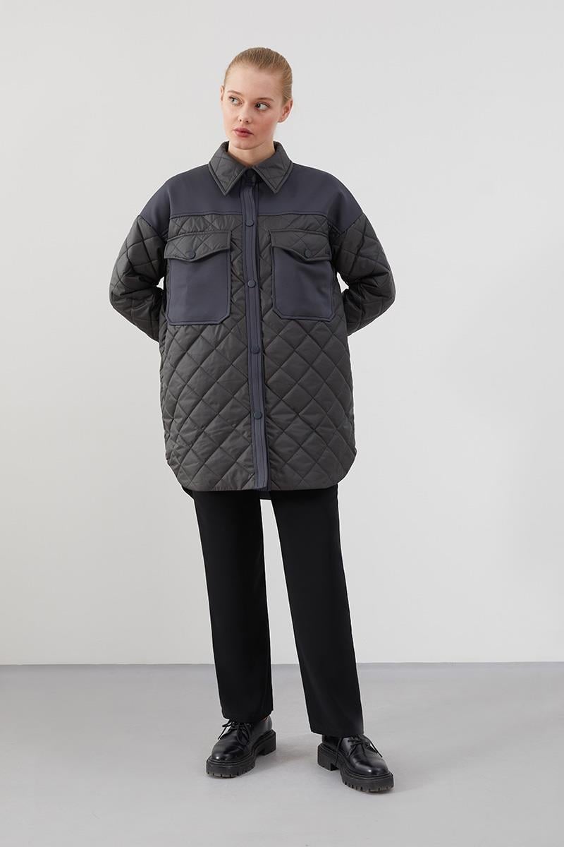 Levidor Studio Antrasit Oversize Kapitone Spor Ceket