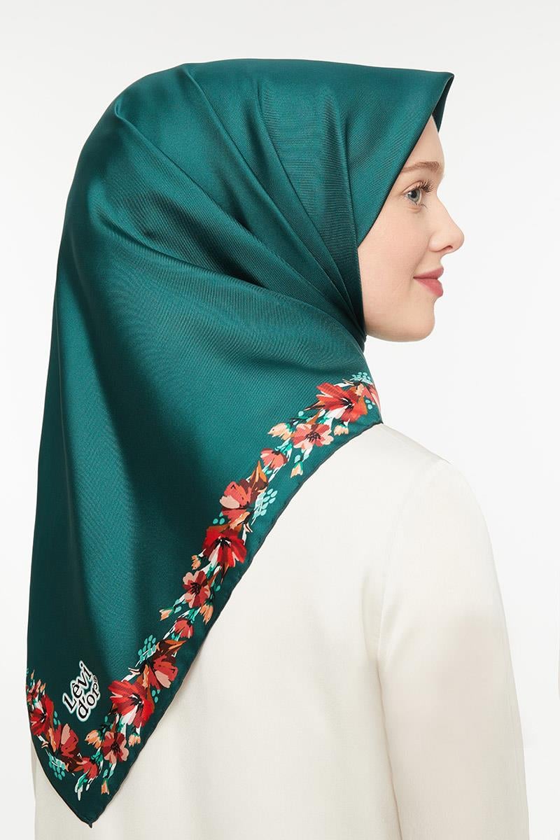 Levidor Yeşil Twill Saf İpek Eşarp