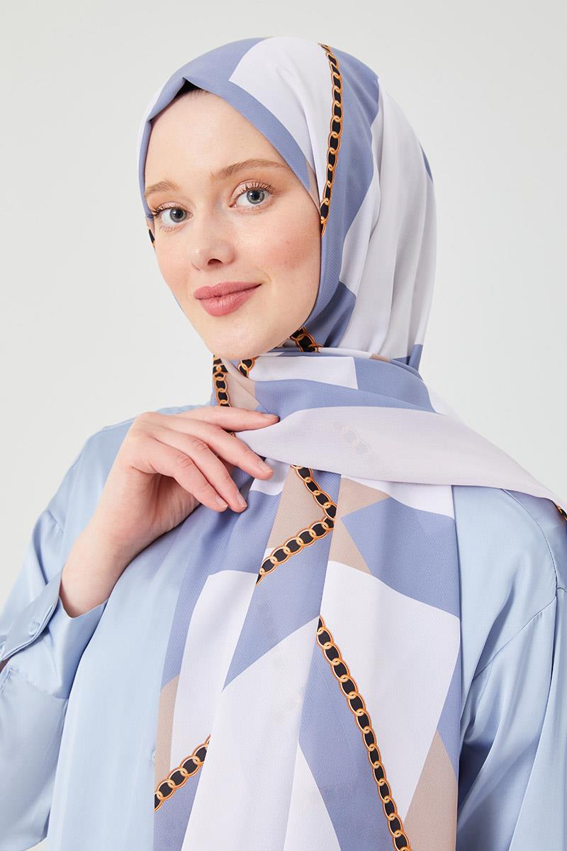 Fivescarf Mavi Halka Desen Violet Medine İpeği Şal