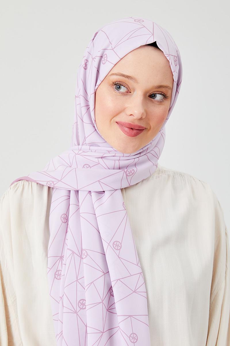 Fivescarf Pembe Geometrik Desen Violet Medine İpeği Şal