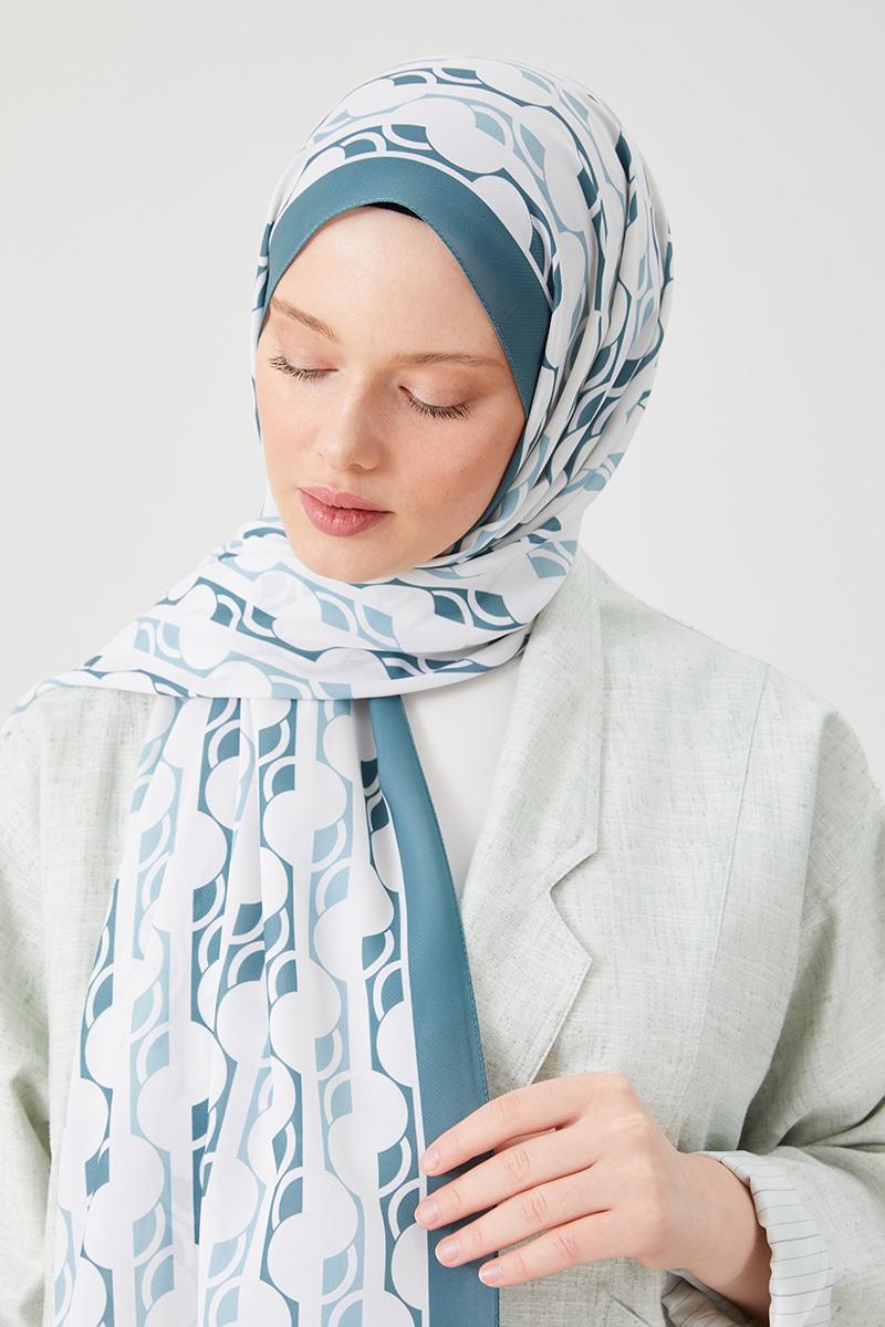 Fivescarf Petrol Yeşili Yuvarlak Desen Violet Medine İpeği Şal