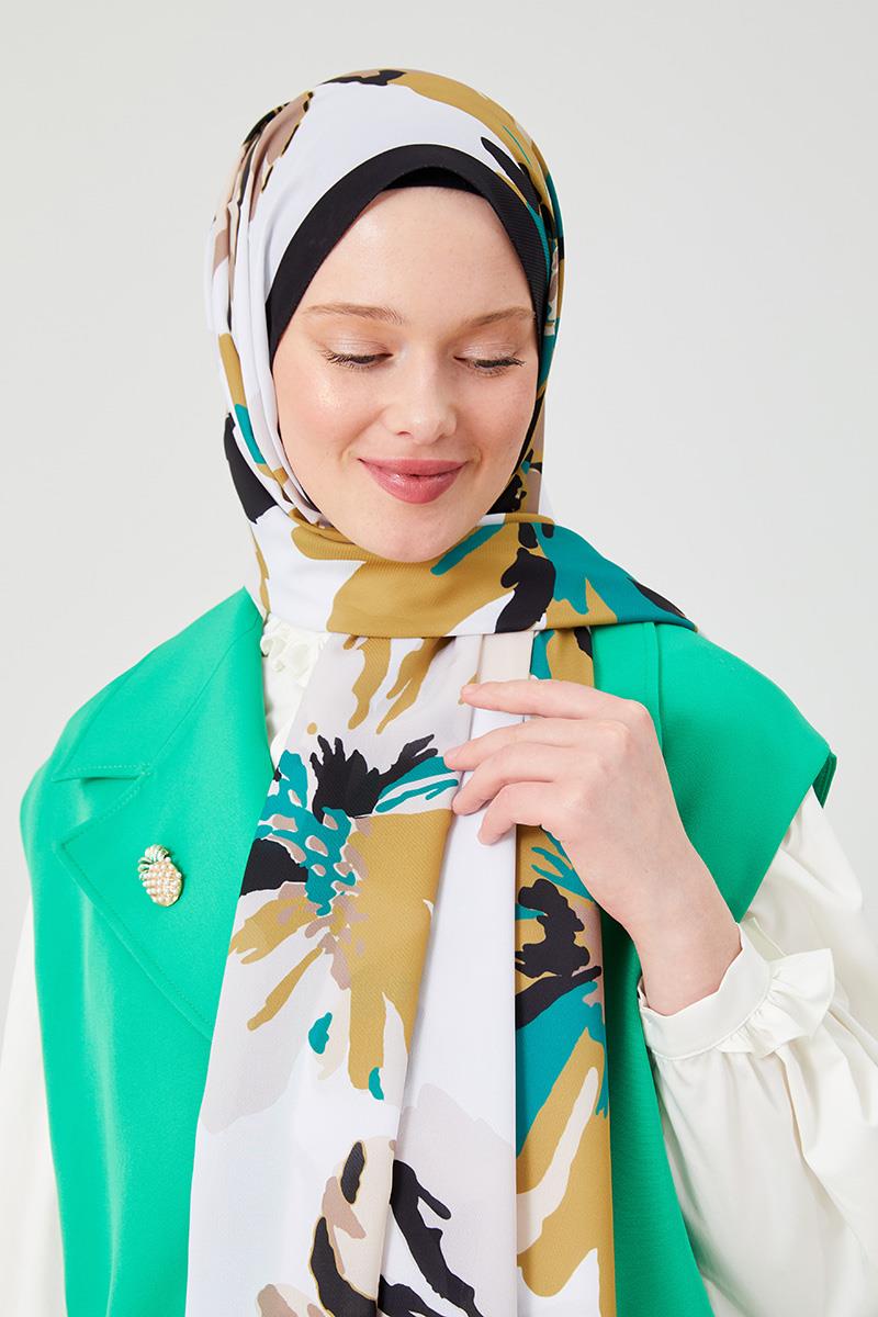 Fivescarf Safran Açelya Desen Violet Medine İpeği Şal