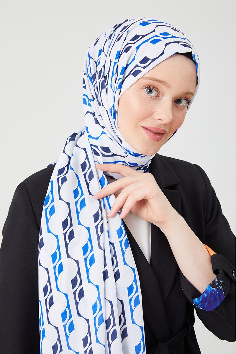 Fivescarf Saks Yuvarlak Desen Violet Medine İpeği Şal