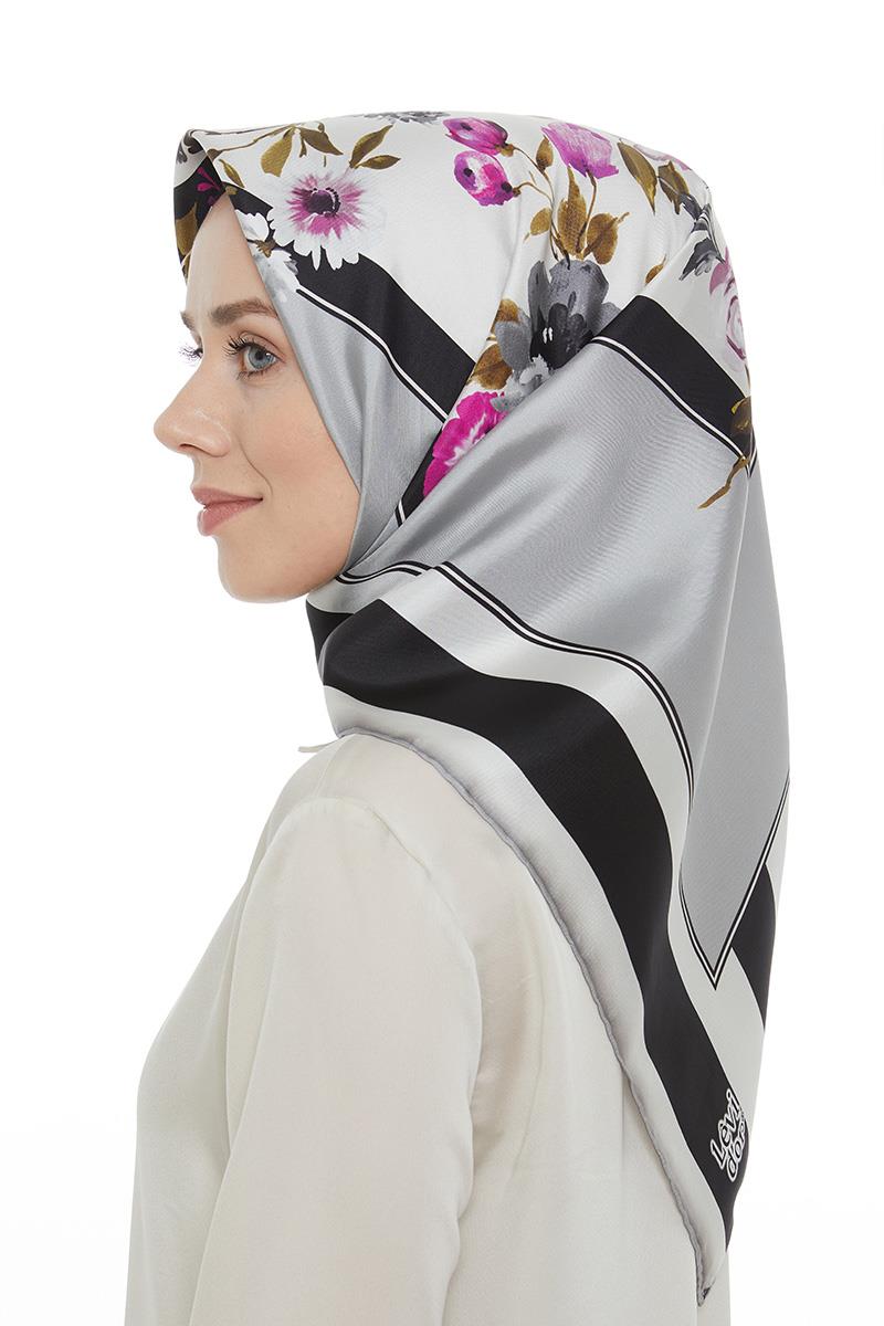 Levidor Açık Gri Twill Saf İpek Eşarp