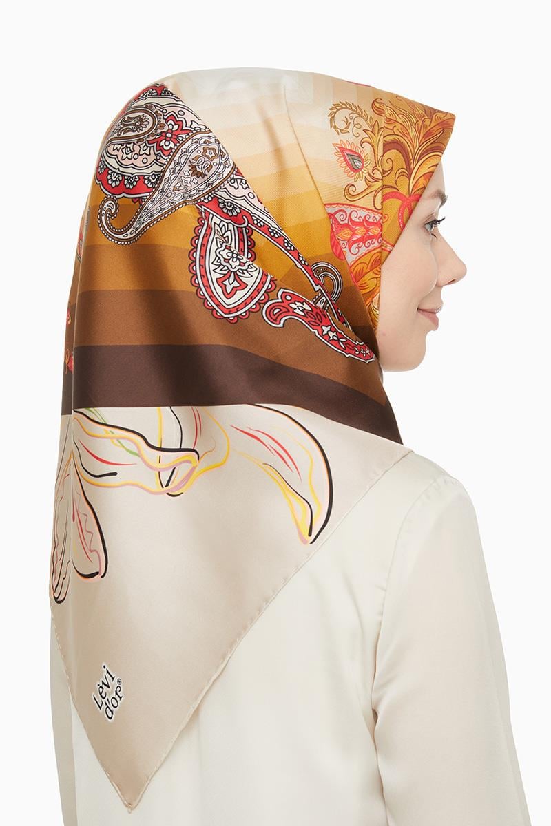 Levidor Açık Kahverengi Twill Saf İpek Eşarp