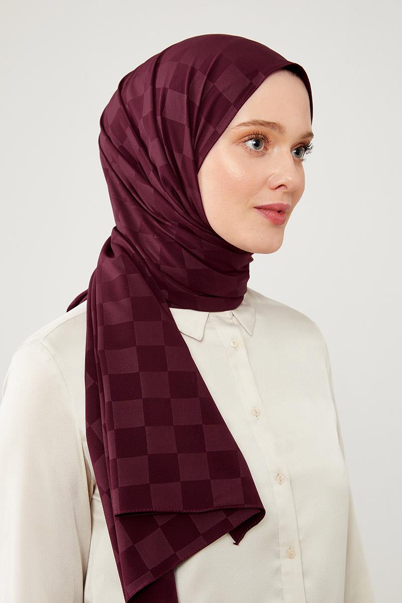 Levidor Bordo Dama Desen Jakarlı Elegance Şal