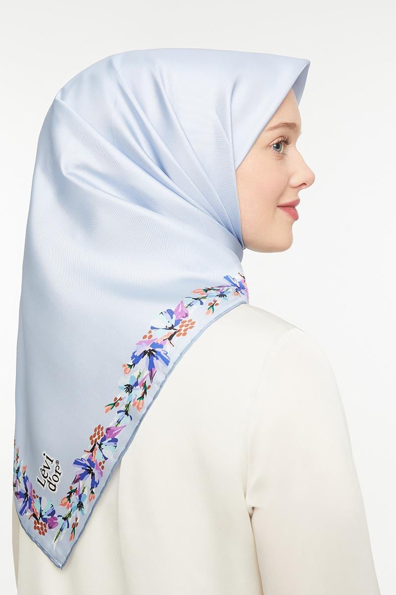 Levidor Buz Mavisi Twill Saf İpek Eşarp