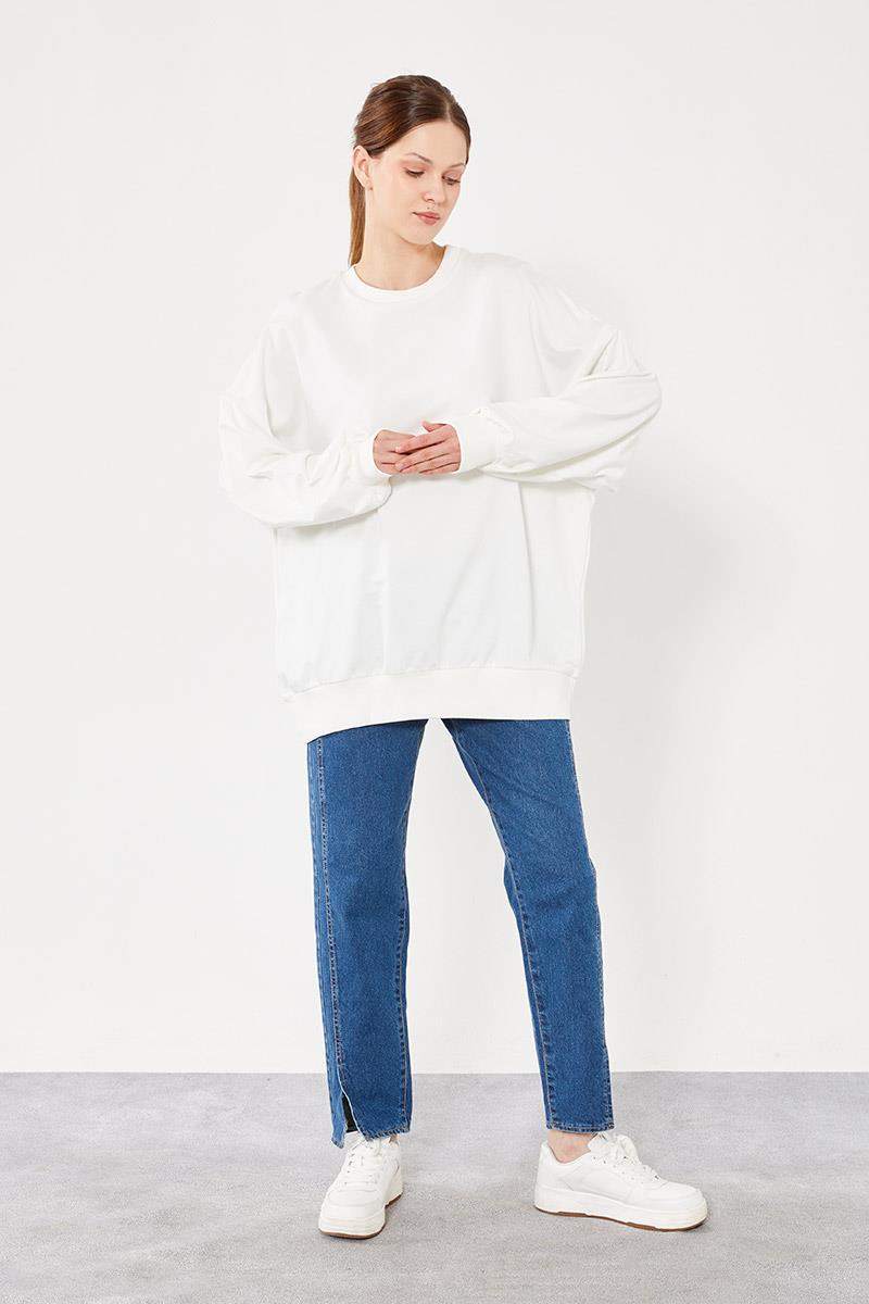 Levidor Ekru Bisiklet Yaka Oversize Sweat