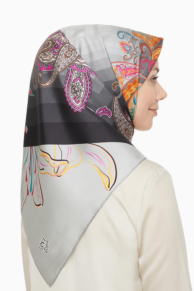 Levidor Gri Twill Saf İpek Eşarp