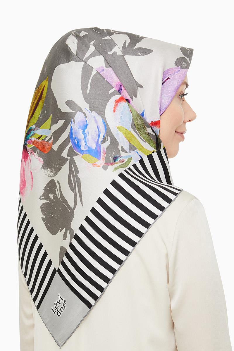 Levidor Gri Twill Saf İpek Eşarp