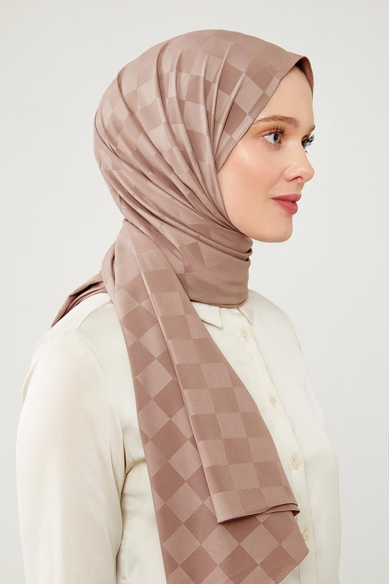 Levidor Kahve Dama Desen Jakarlı Elegance Şal