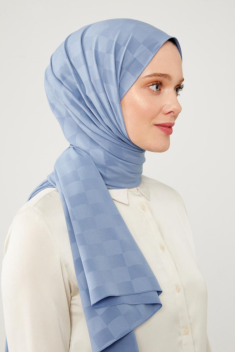 Levidor Kot Mavi Dama Desen Jakarlı Elegance Şal