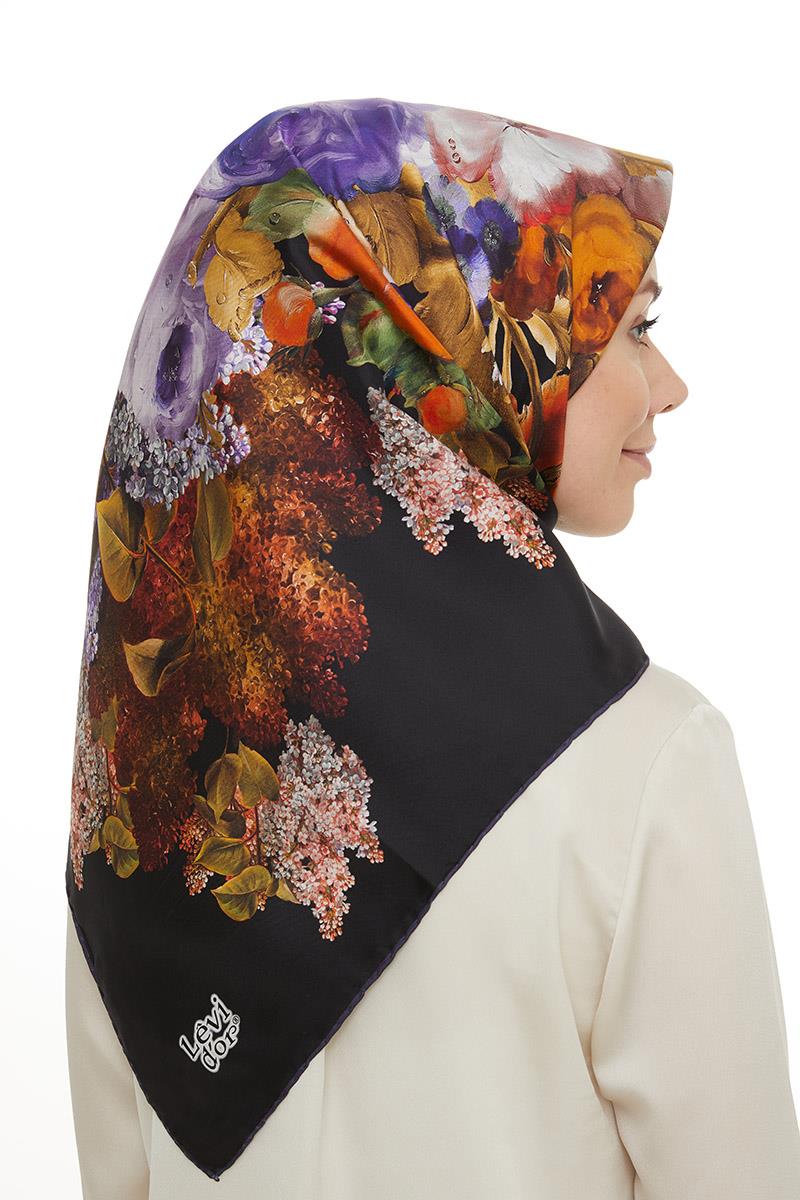 Levidor Koyu Mavi Twill Saf İpek Eşarp