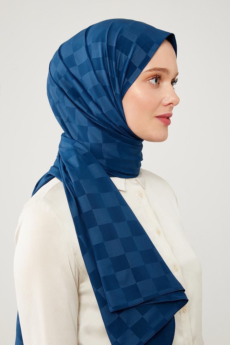 Levidor Lacivert Dama Desen Jakarlı Elegance Şal