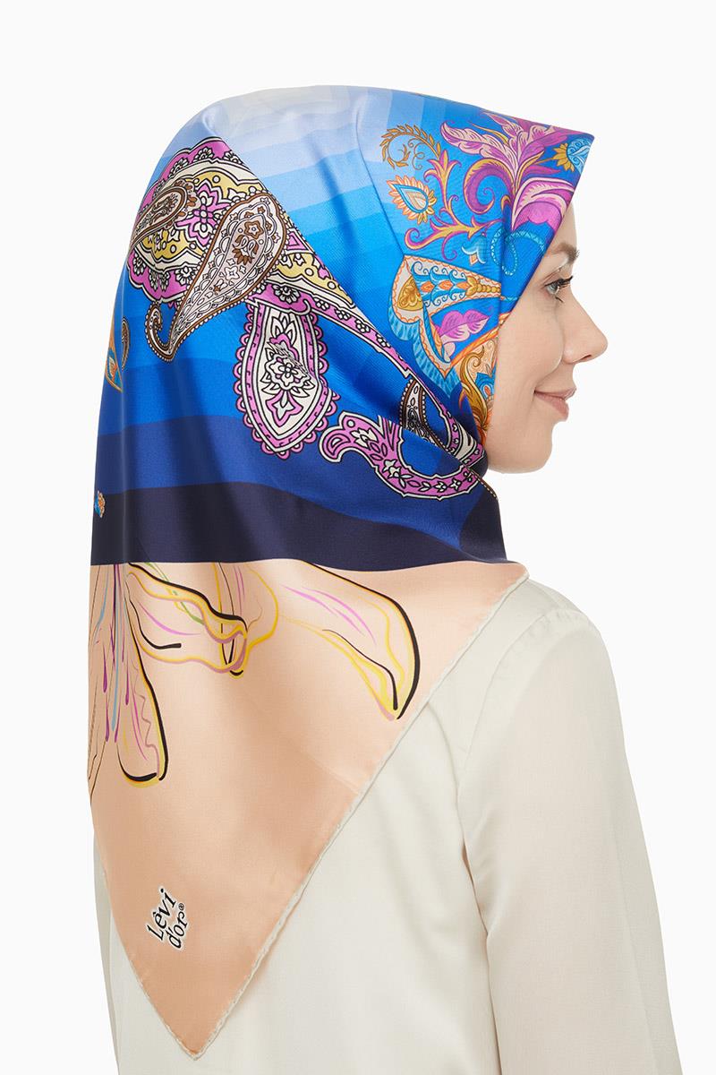Levidor Mavi Twill Saf İpek Eşarp