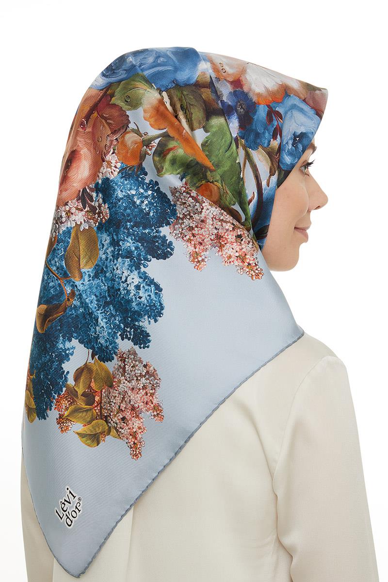 Levidor Mavi Twill Saf İpek Eşarp